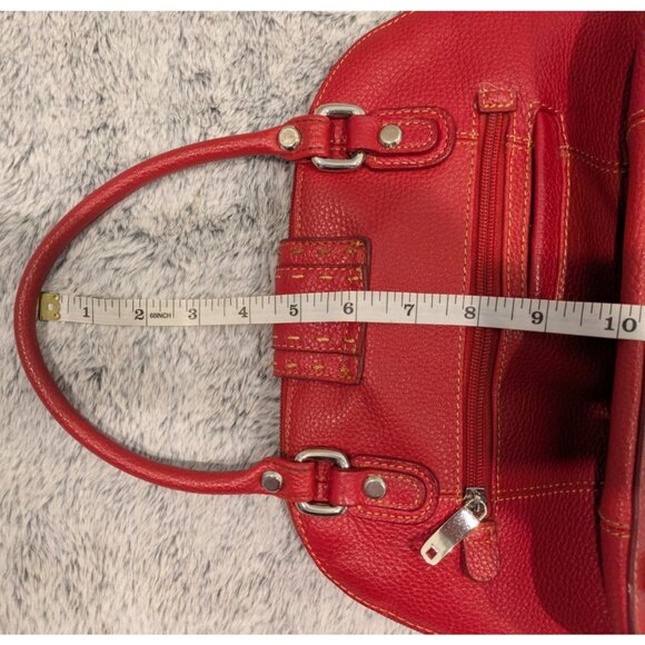 M.C. Satchel Double Top Handles Handbag Pebbled Red Vegan Leather Heart Charm - Picture 15 of 15